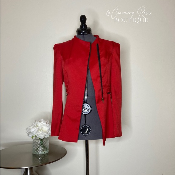 Qi Meng Jackets & Blazers - Medium Qi Meng Women’s Asymmetrical Blazer Suit Jacket w/ Zipper Ribbed Design